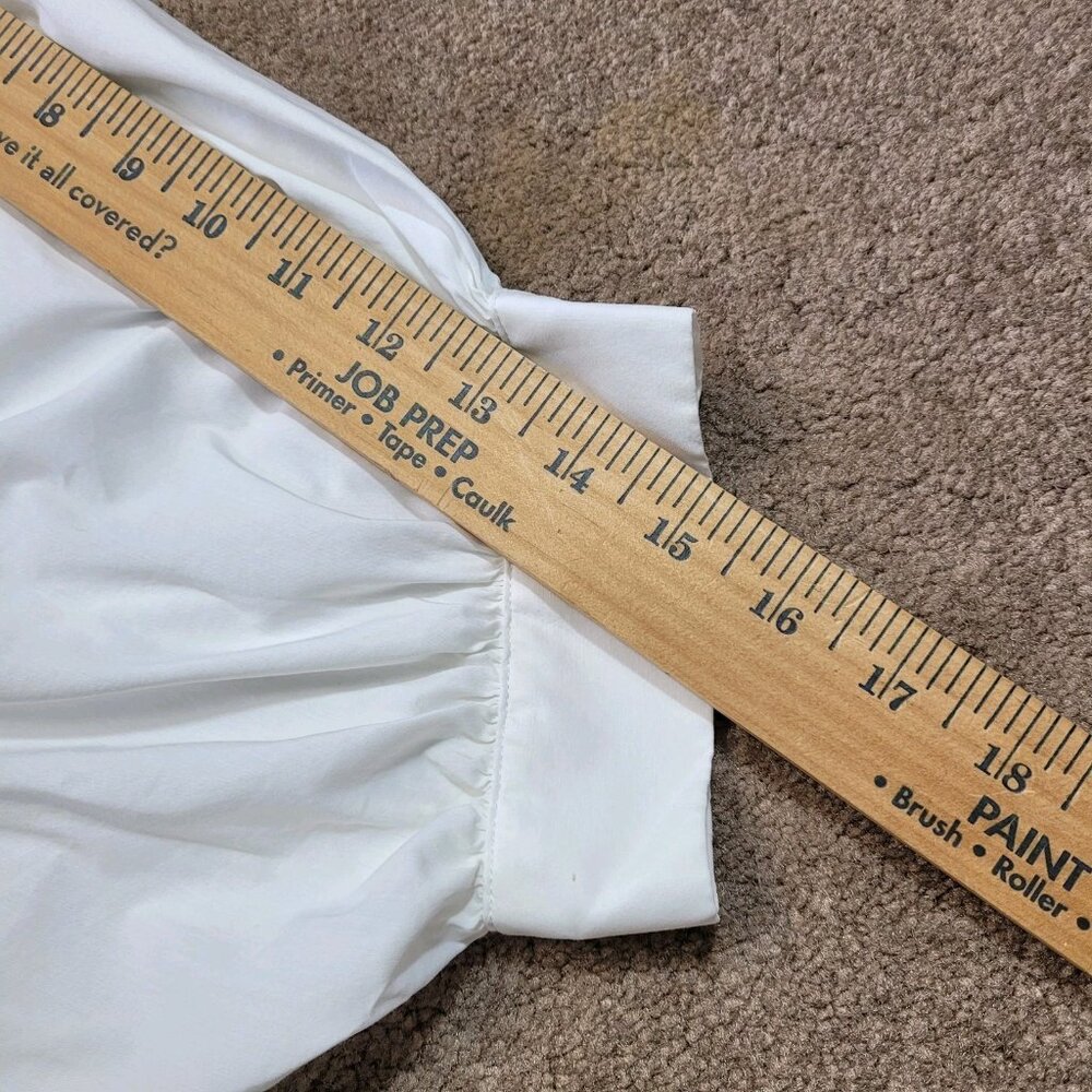 BCBGMaxazria White Poplin Blouse Oversized Puffed Sleeves Pin Tuck Back Sz Med - Picture 9 of 9